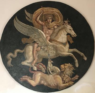 <p><em><strong>Mosaic representing Bellerophon slaying the Chimera, </strong></em>2nd century AD</p>