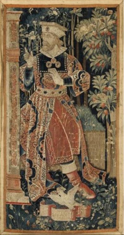 <p><strong><em>Prophet</em>, fragment of Barthélémy de Clugny's curtain</strong>, wool and silk, 171 x 92 cm, 1512, Cathedral of Sainte Croix d´Orléans</p>
