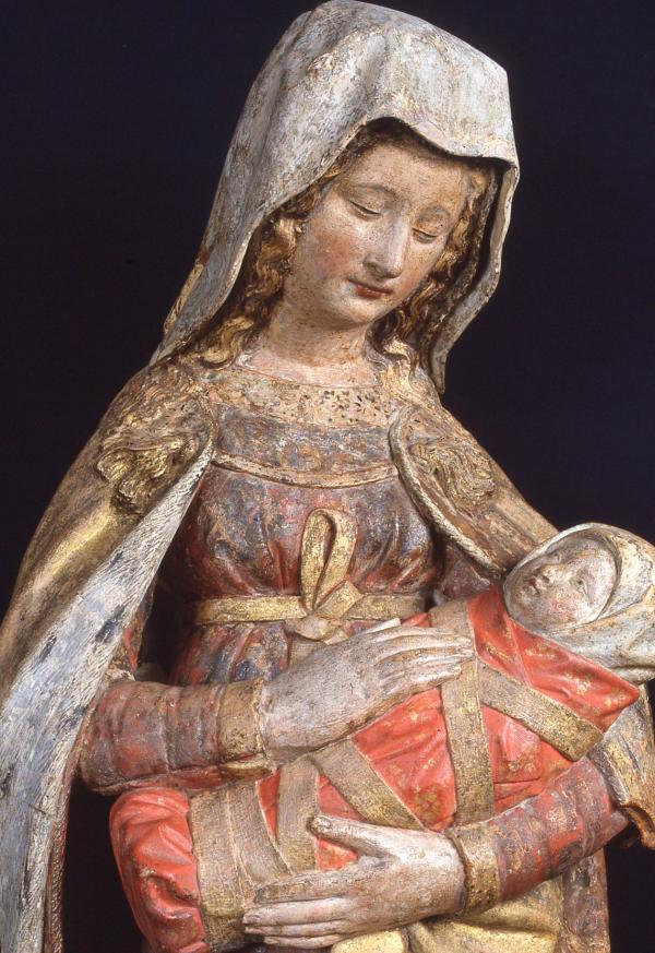 <p>La <em>Vierge Bulliot</em>, sculpture en calcaire polychrome attribuée à Claus de Werve, second quart du XV<sup>e</sup> siècle</p>
