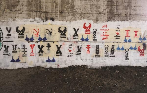 <p>La street-artiste libano-égyptienne Bahia Shehab qui réalise une oeuvre monumentale de 40m² sur le mur arrière du Palais de Justice, place d'Hallencourt.</p>