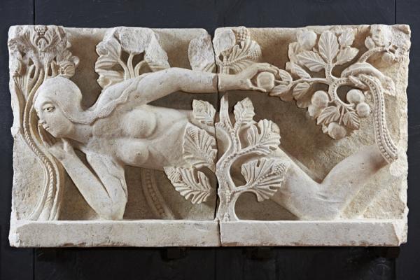 <p>Tentation d'Eve, Attribué à Gislebertus, XIIe siècle</p>
