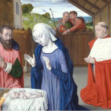 Nativity with Donor Portrait of Cardinal Rolin, Jean Hey, oil on wood panels, 72.5 x 90.5 x 2.5 cm, circa 1480, Musée Rolin © Ville d´Autun
