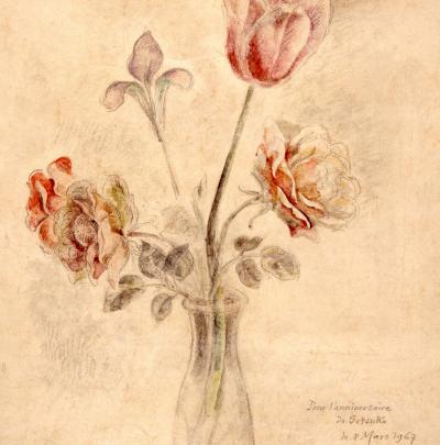 Balthus, Bouquet de fleurs, 1967, aquarelle et crayon sur papier, 79,8 x 59,8 cm, collection particulière © Paris, MAM bibliothèque Kandinsky&nbsp;

