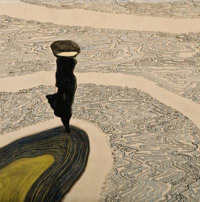 Léon Spilliaert,&nbsp;Femme au bord de l’eau, 1910, Encre de chine, lavis, pastel, crayon sur papier,&nbsp;H. 47,1 ; L. 60,2 cm © Cédric Verhelst
