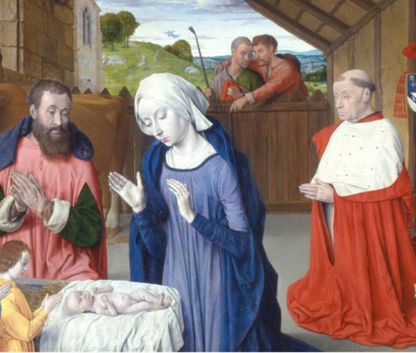 Nativité au cardinal Rolin, Jean Hey, huile sur bois,72,5 x 90,5 x 2,5 cm, vers 1480, Musée Rolin © Ville d’Autun